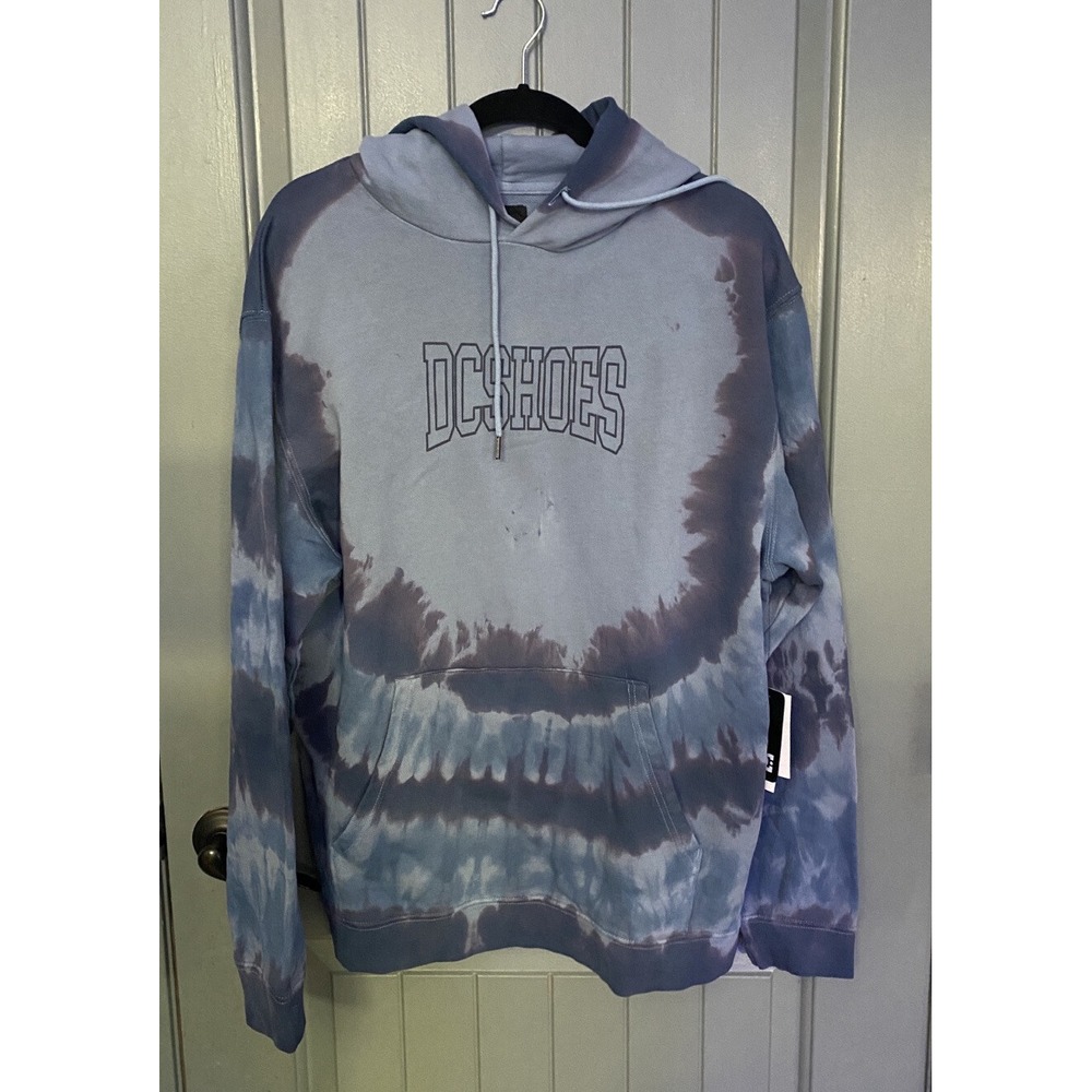 DC Shoes Blue Tie Dye Hoodie Uni M Otlr Puff Ink Logo Kangaroo Pocket Men's M